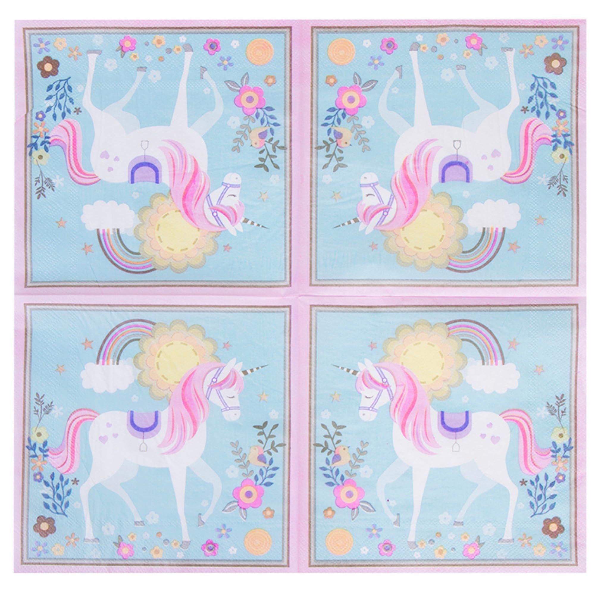 Besalily Decorative Animal Paper Napkins Dinner Size 20-Count/33x33cm/2-Ply Cute Baby Shower Kids Birthday Party Napkins (Rainbow Unicorn)