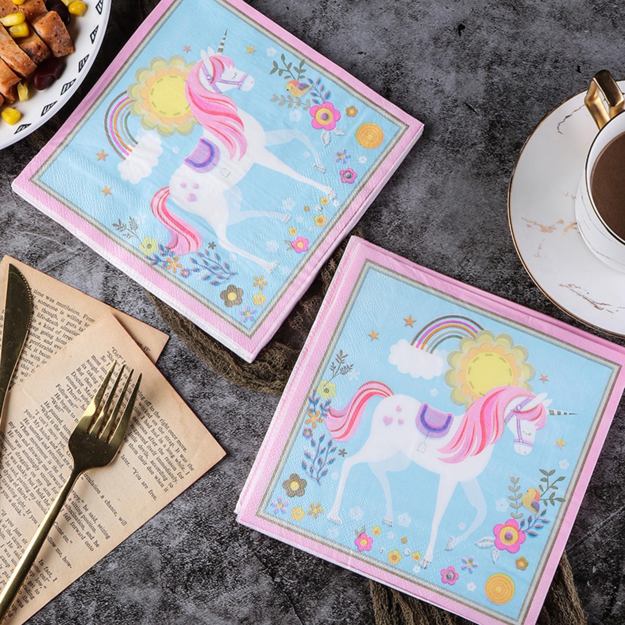 Besalily Decorative Animal Paper Napkins Dinner Size 20-Count/33x33cm/2-Ply Cute Baby Shower Kids Birthday Party Napkins (Rainbow Unicorn)