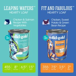 Solid Gold Wet Dog Food Variety Pack for Picky Eaters - Fit & Fabulous Chicken + Leaping Waters Chicken & Salmon Grain Free Canned Dog Food - Made with Real Protein for Sensitive Stomachs - 6 Pack