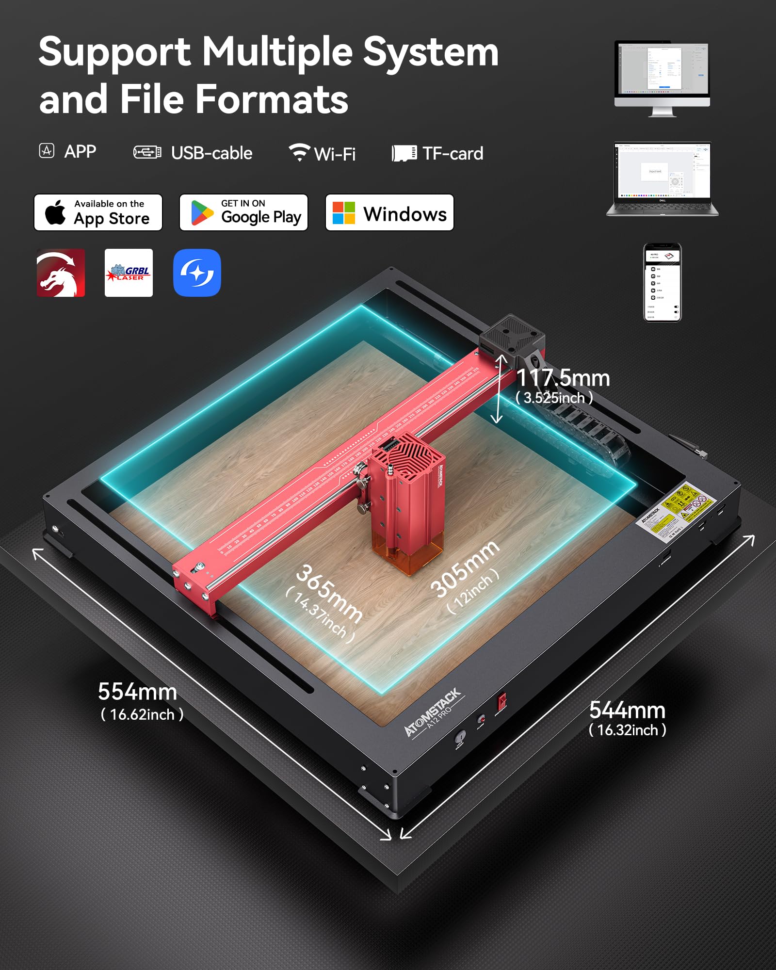 ATOMSTACK Pro Series Laser Engraver, Unibody Laser Cutter and Engraving Machine, 600mm/s High Speed Laser Engraver for Wood and Metal, Acrylic, Glass, etc.(24W-A24 Pro)