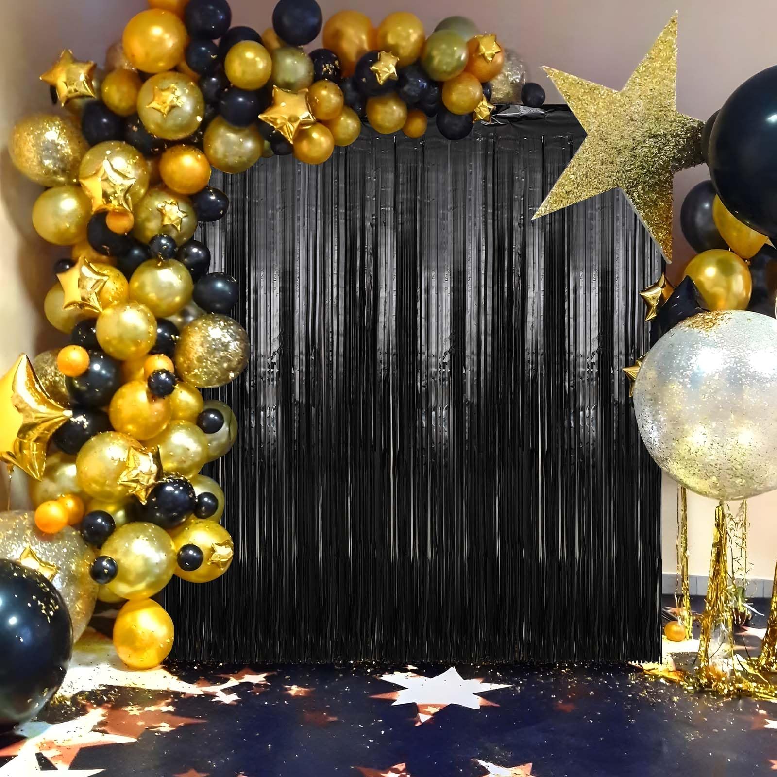 3 Pack Black Foil Fringe Curtains Streamers Party Decorations 3.3 x 8.2 ft, Black Tinsel Curtain Fringe Backdrop for Parties, Door Fringe Birthday Streamers, Photo Booth Backdrops, Party Decor