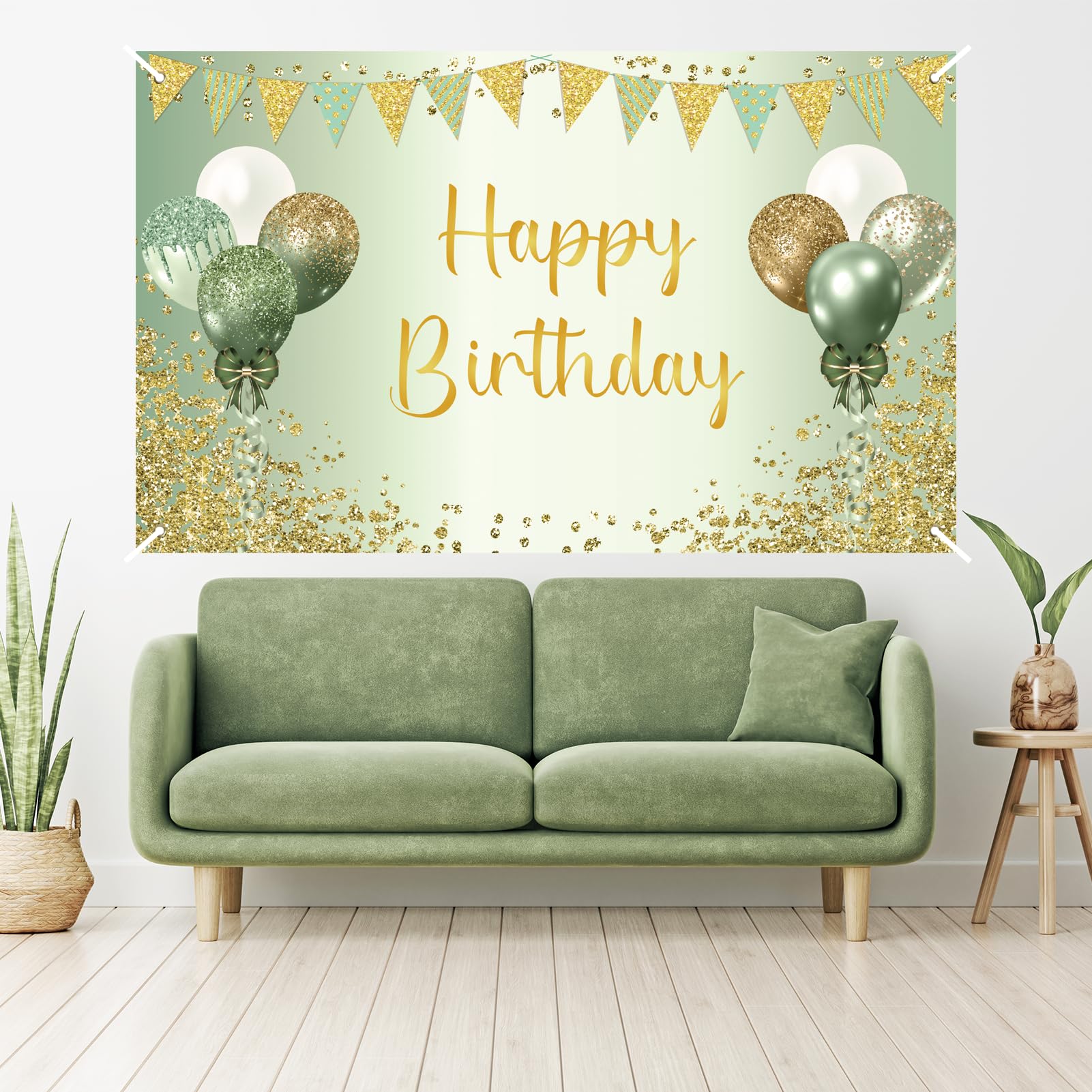 Sage Green Happy Birthday Decorations for Women Men, Sage Green Birthday Banner Backdrop Birthday Signs, Light Green Birthday Party Decorations for her Birthday Party Supplies