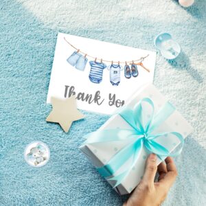 JarThenaAMCS 36 Pack Blue Clothesline Baby Shower Thank You Cards with Envelopes Stickers Onesie Boy Baby Cloth Blank Gratitude Note Cards Gift for Birthday Gender Reveal Party Supplies