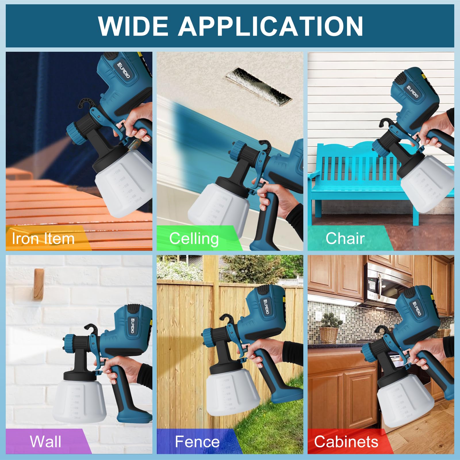 ELPIDIO Paint Sprayer, 700W HVLP Electric Spray Paint Gun, with Cleaning & Blowing Joints 4 Copper Nozzles and 3 Patterns Paint Sprayers for Home Furniture, Walls, Cabinets, Fence, Door etc. EP62.