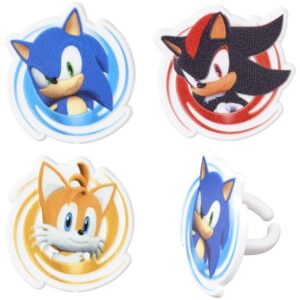 decopac sonic the hedgehog rings, cupcake decorations featuring sonic, tails, and shadow - 24 pack