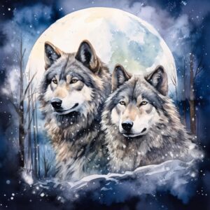 fabric panel 14"x14" wolves wolf moon 100% cotton quilting panel square am1681