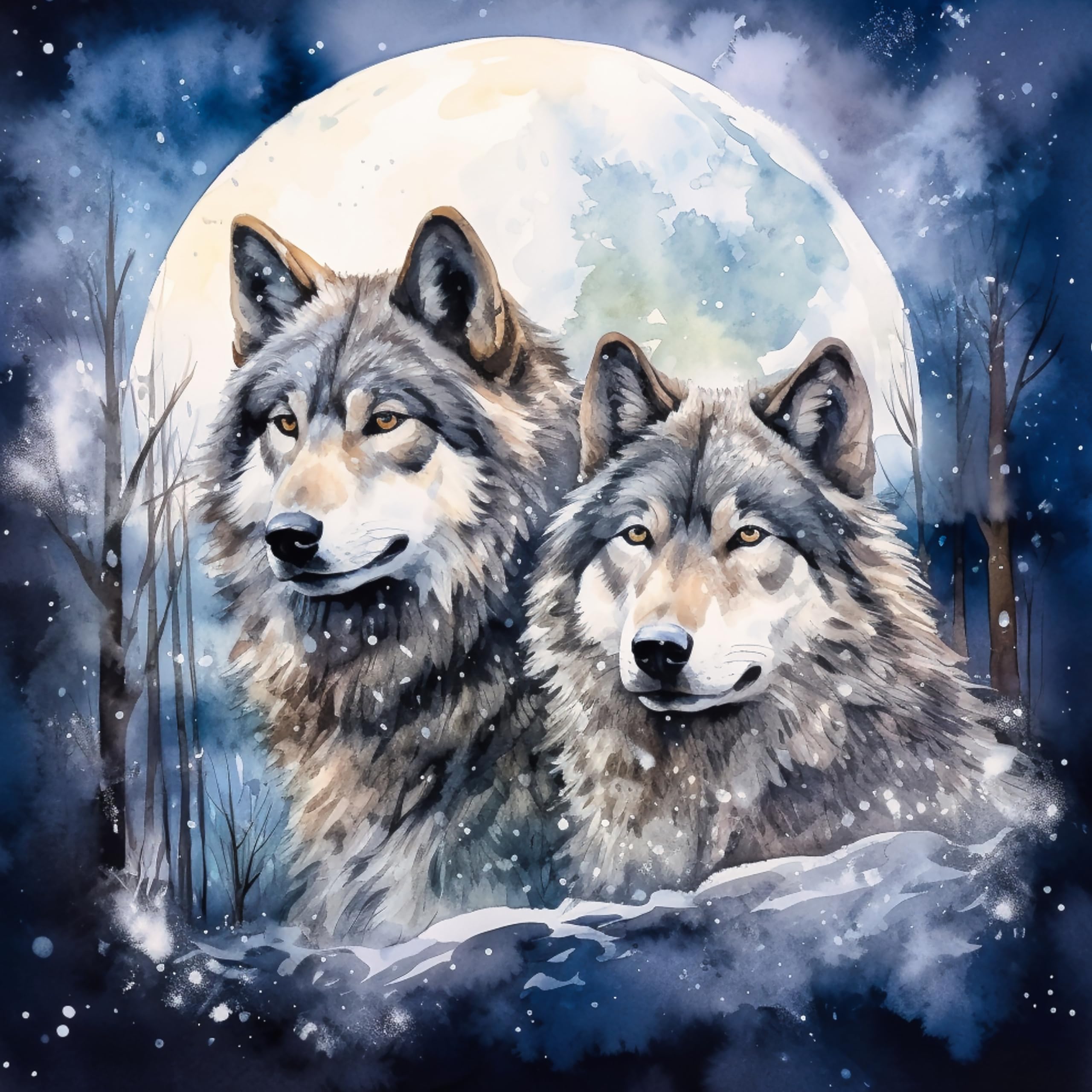 Fabric Panel 14"x14" Wolves Wolf Moon 100% Cotton Quilting Panel Square AM1681