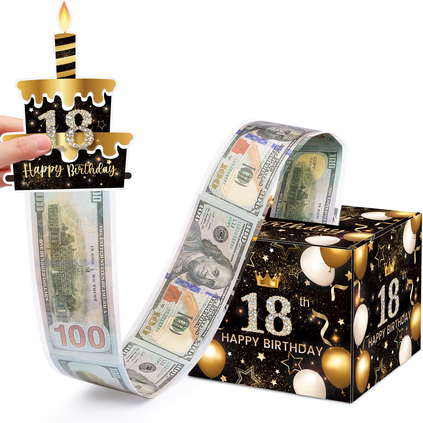 Meiidoshine 18th Birthday Money Box for Cash Gift, Surprise Pull Out Money Gift Box with 100Pcs Transparent Bags - Fun Ways to Give Cash as A 18th Birthday Gift for Girls Boys