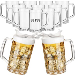 mifoci 30 pcs clear plastic beer mug with handles 16 oz reusable acrylic beer stein bulk glasses beer drinking cups dishwasher safe for bar home hotel cocktail juice alcohol soda party