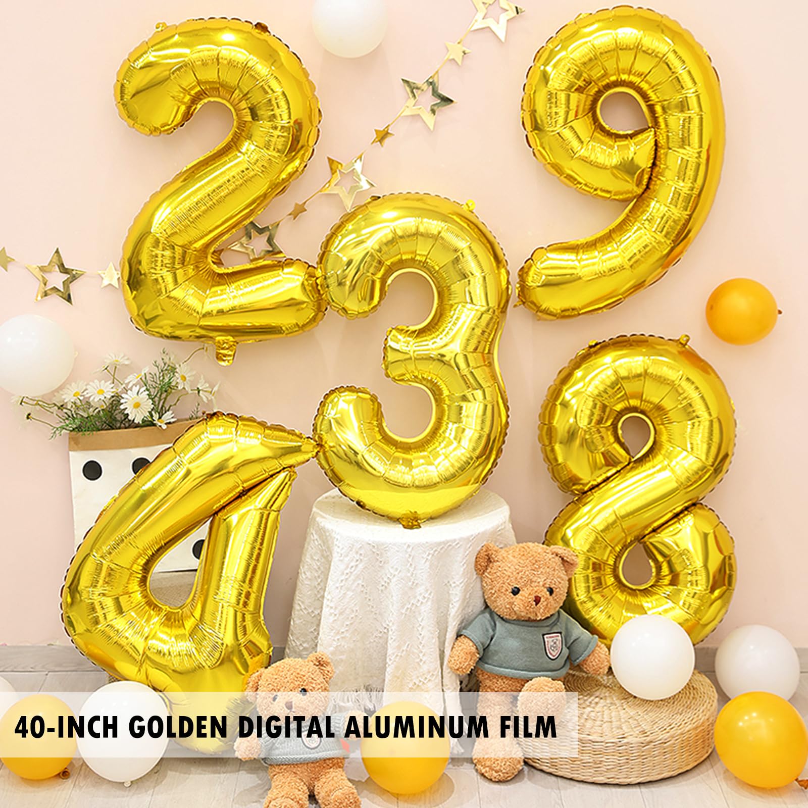 Rukinovi 40 Inch Numbers Birthday Party Balloon,Numbers 3 Gold Balloons for 3 13 23 30 31 32 33 34 35 36 37 38 39 Birthday Party,Anniversary, Graduation etc Party Decorations