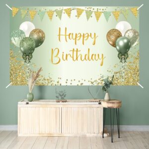 Sage Green Happy Birthday Decorations for Women Men, Sage Green Birthday Banner Backdrop Birthday Signs, Light Green Birthday Party Decorations for her Birthday Party Supplies