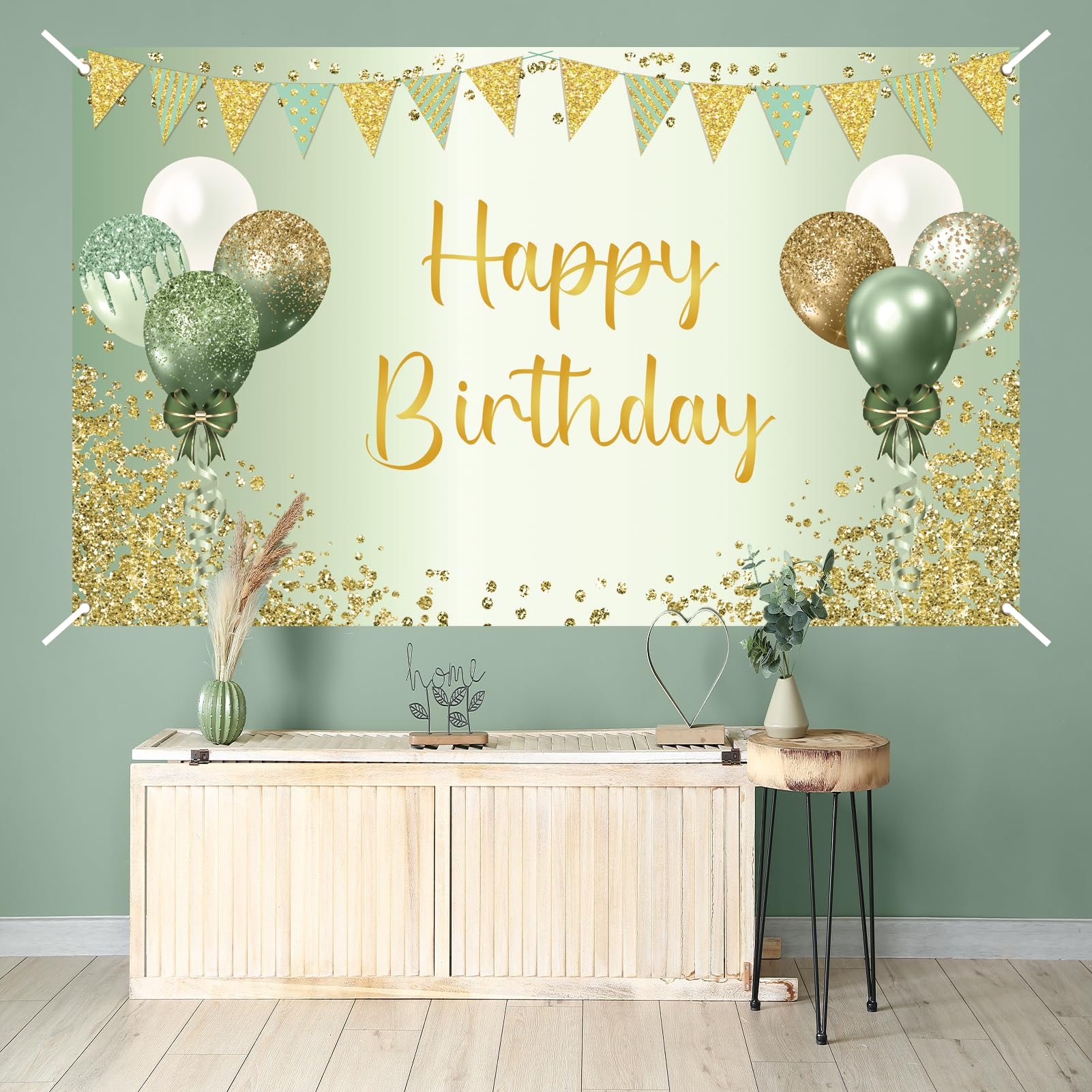 Sage Green Happy Birthday Decorations for Women Men, Sage Green Birthday Banner Backdrop Birthday Signs, Light Green Birthday Party Decorations for her Birthday Party Supplies