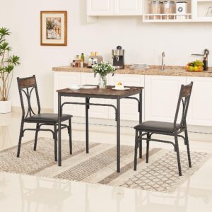 VECELO Kitchen Dining Room Table Set with 2 Chairs for Small Space, Apartment,Metal Steel Frame