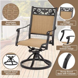 EROMMY Patio Swivel Chairs Set of 2, All-Weather Cast Aluminum Patio Sling Dining Chairs, Outdoor Swivel Rocker Chairs for Backyard, Garden, Deck, Porch, Balcony, Brown