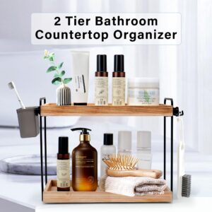 WILLKOMMEN 2-Tier Bathroom Counter Organizer, Wood Vanity Counter Shelf, Organizer Countertop for Skincare, Makeup Organizer, Bathroom Organizers and Storage for Kitchen- Original Style