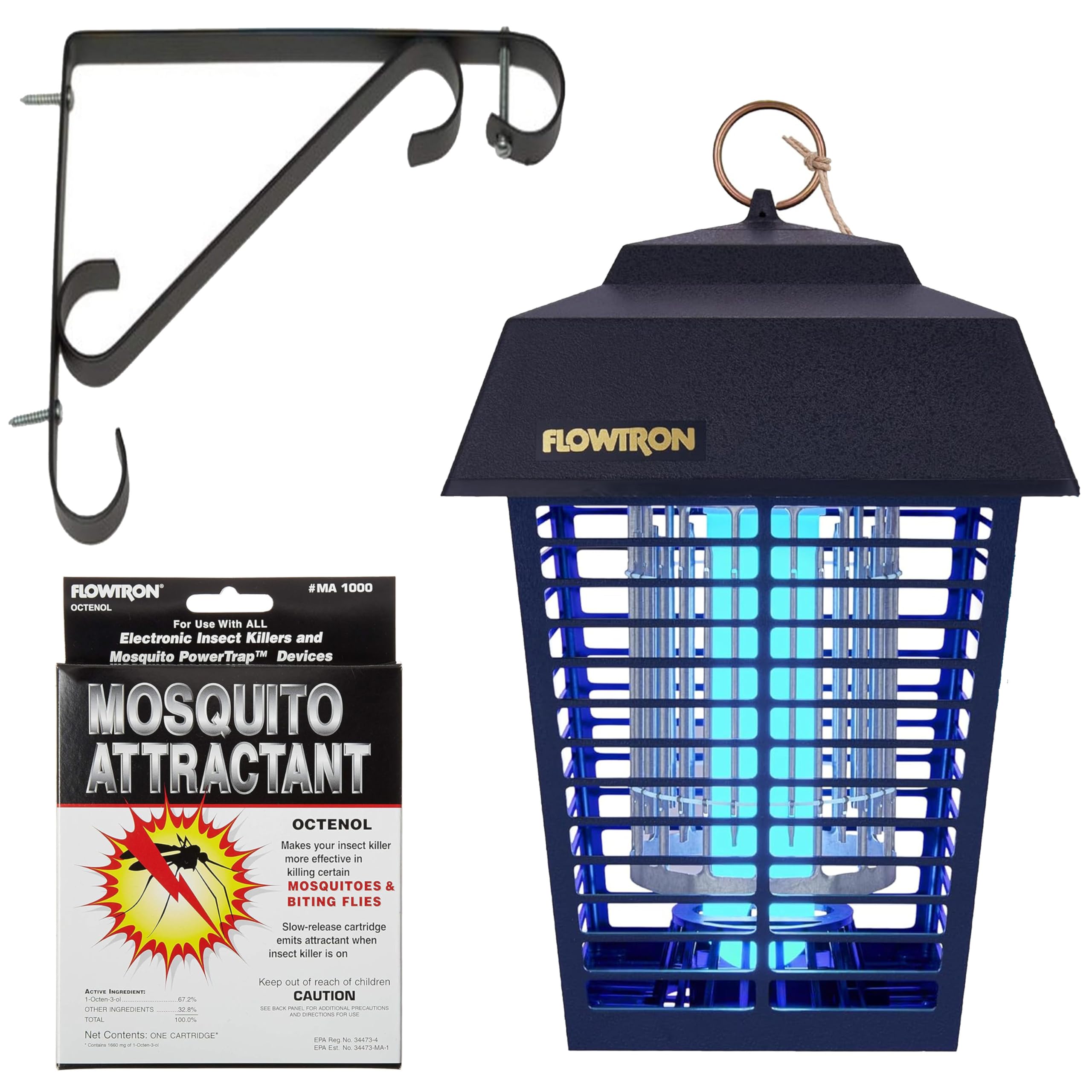 Flowtron Bug Zapper, 1/2 Acre of Outdoor Coverage with Powerful 15W Bulb & 5600V Instant Killing Grid, Electric Insect, Fly & Mosquito Zapper With Wall Mounting Bracket & Mosquito Attractant Cartridge