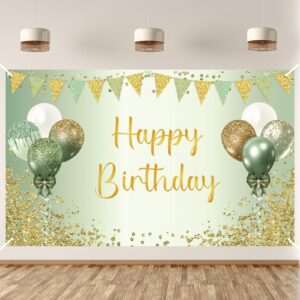 sage green happy birthday decorations for women men, sage green birthday banner backdrop birthday signs, light green birthday party decorations for her birthday party supplies