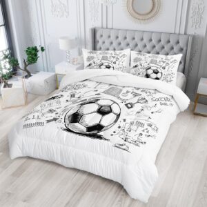 Nttopship Soccer Bedding Comforter Set Queen Size for Kids Teens and Adults Football Printed Quilt Set for Bedroom Soft Microfiber All Season Print Quilt Set with 1 Comforter and 2 Pillowcases