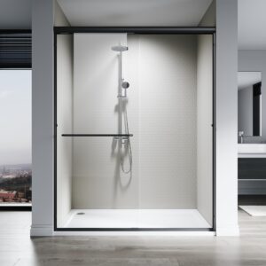 SL4U Sliding Shower Door, 60" W x 76" H, 1/4" Tempered Glass Shower Door, Sliding Shower Glass Door, Easy to Clean, Matte Black Finish