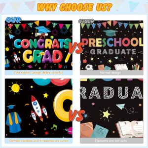 Unibday Kindergarten Graduation Decorations, 2024 Kindergarten Graduation Banner,70x43 Inch Preschool Congrats Grad Banner Pre K Graduation Party Backdrop for Kids Graduation Yard Decorations, Black