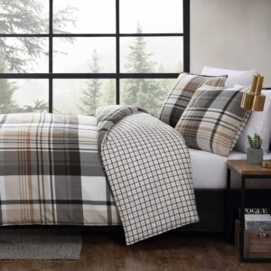 Eddie Bauer - King Duvet Cover Set, Reversible Microsuede Bedding Set with Matching Shams, Casual Home Decor (Normandy Plaid Black, King)