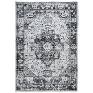 Syalife 6x9 Washable Area Rug - Soft, Non-Shedding, Low-Pile for Living Room, Bedroom, Office & Nursery - Distressed Style with Non-Slip Backing, Black/White