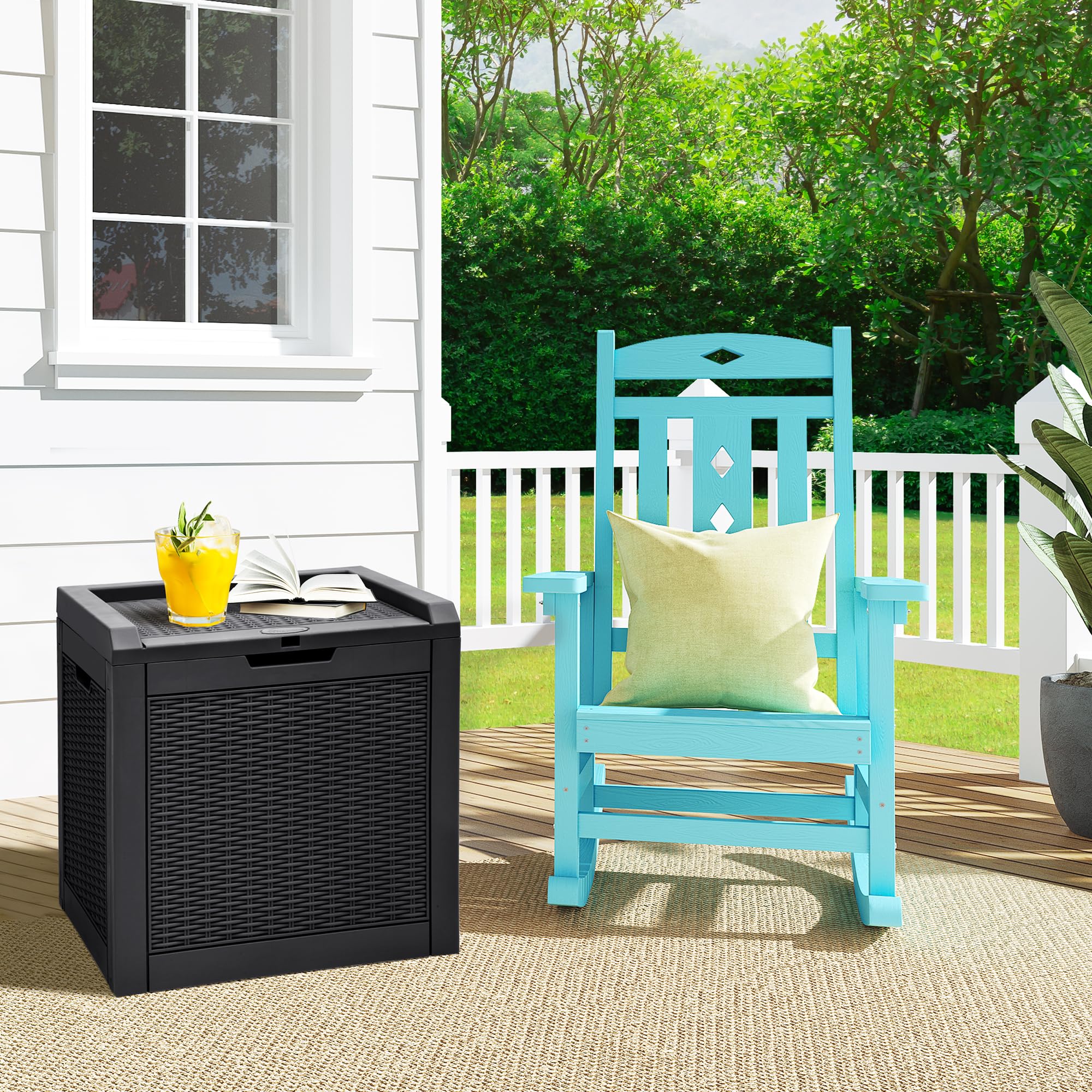 YITAHOME 32 Gallon Deck Box, Resin Storage with Lockable Lid & Side Handles, Indoor Outdoor Small Container for Patio Cushion, Garden Pool Accessories, Backyard Furniture, Water Resistant