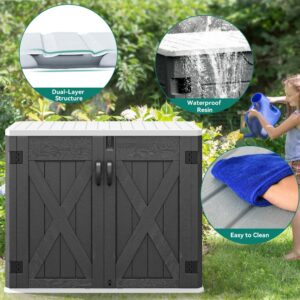 YITAHOME Outdoor Horizontal Storage Shed with X-Shaped Lockable Door, 35 Cu Ft Weather Resistant Resin Tool Shed w/o Shelf, Ideal for Bike, Trash Cans, Garden Tools, Lawn Mowers, Dark Gray