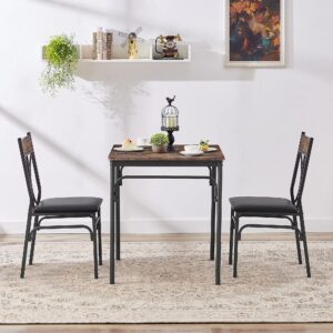 VECELO Kitchen Dining Room Table Set with 2 Chairs for Small Space, Apartment,Metal Steel Frame