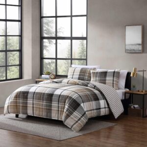 Eddie Bauer - King Duvet Cover Set, Reversible Microsuede Bedding Set with Matching Shams, Casual Home Decor (Normandy Plaid Black, King)