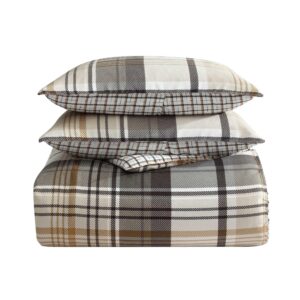 Eddie Bauer - King Duvet Cover Set, Reversible Microsuede Bedding Set with Matching Shams, Casual Home Decor (Normandy Plaid Black, King)