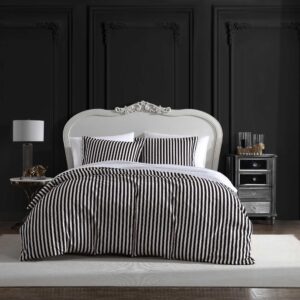 betsey johnson - king duvet cover, soft bedding set with matching shams, chic home decor (wonderland stripe black, king)