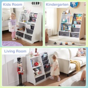 GABHX Kids Bookshelf with Storage Drawers and Layer Sling Bookcase, 4 Tier Toddlers Book and Toy Organizer and Dispaly Cabinet for Playroom, Kids Room, Classroom, Nursery (White)