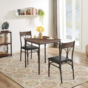 VECELO Kitchen Dining Room Table Set with 2 Chairs for Small Space, Apartment,Metal Steel Frame