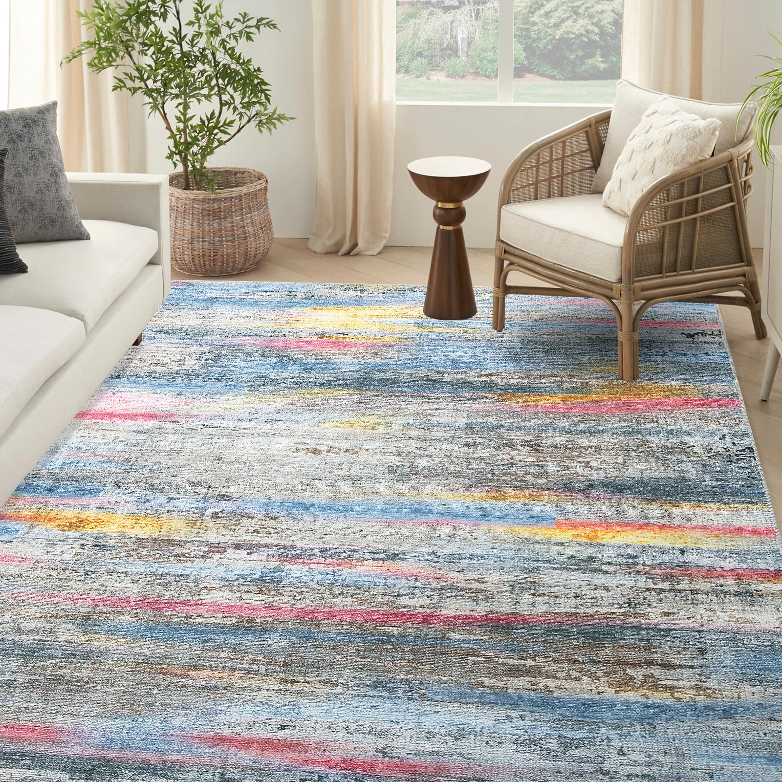 10x14 ft Area Rug for Living Room Extra Large Modern Style Floor Carpet with Non-Slip Backing for Office,Bedroom & Dining Room, Ombre Tonal Home Decor, Non-Shedding Soft Rug Machine Washable