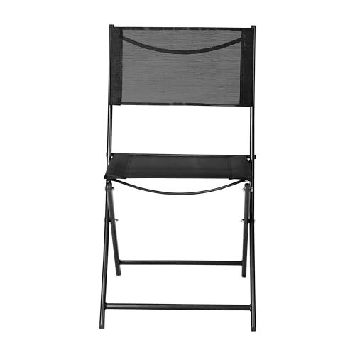 Flash Furniture Brazos Commercial Indoor-Outdoor Folding Chairs, Flex Comfort Backs/Seats, Metal Frames, Portable Lightweight Foldable Design, Set of 2, Black/Black