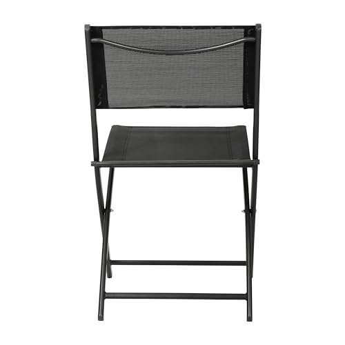 Flash Furniture Brazos Commercial Indoor-Outdoor Folding Chairs, Flex Comfort Backs/Seats, Metal Frames, Portable Lightweight Foldable Design, Set of 2, Black/Black