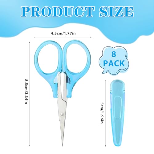 Yolev 8pcs Mini Craft Scissors Set Stainless Steel Scissors with Protective Cover Straight Tip Sewing Small Scissors for Adults Special Needs, Paper Cutting Sewing Work Art Craft