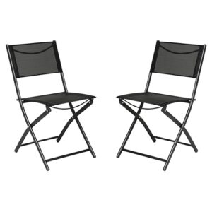 flash furniture brazos commercial indoor-outdoor folding chairs, flex comfort backs/seats, metal frames, portable lightweight foldable design, set of 2, black/black