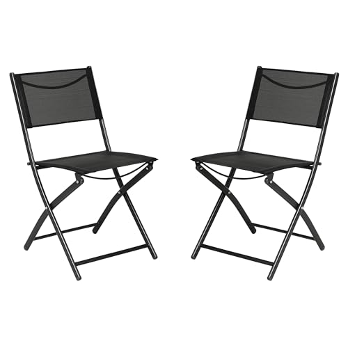 Flash Furniture Brazos Commercial Indoor-Outdoor Folding Chairs, Flex Comfort Backs/Seats, Metal Frames, Portable Lightweight Foldable Design, Set of 2, Black/Black