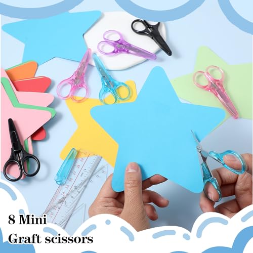 Yolev 8pcs Mini Craft Scissors Set Stainless Steel Scissors with Protective Cover Straight Tip Sewing Small Scissors for Adults Special Needs, Paper Cutting Sewing Work Art Craft