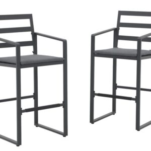 JARDINA Outdoor Bar Stools Set of 2, 31" Bar Height Bar Chairs with High Back, Cushion, Armrests, and Footrests, Aluminum Frame Patio Bar Stools for Backyard, Lawn, Pool(Dark Grey)