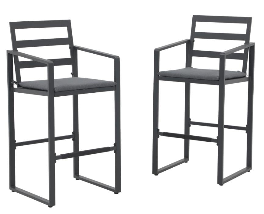 JARDINA Outdoor Bar Stools Set of 2, 31" Bar Height Bar Chairs with High Back, Cushion, Armrests, and Footrests, Aluminum Frame Patio Bar Stools for Backyard, Lawn, Pool(Dark Grey)