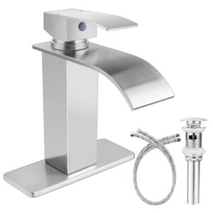 onader bathroom sink faucet brushed nickel waterfall bathroom faucet for 1 or 3 hole single handle vessel vanity sink faucet with pop up drain and water hoses