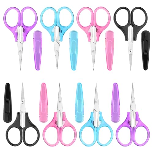 Yolev 8pcs Mini Craft Scissors Set Stainless Steel Scissors with Protective Cover Straight Tip Sewing Small Scissors for Adults Special Needs, Paper Cutting Sewing Work Art Craft