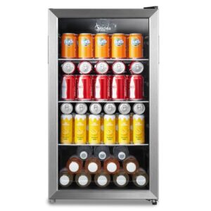 Midea MERV115T3AST 115 Cans Beverage Refrigerator with Adjustable Temperature, Removable Glass Shelf, LED Light, Silver