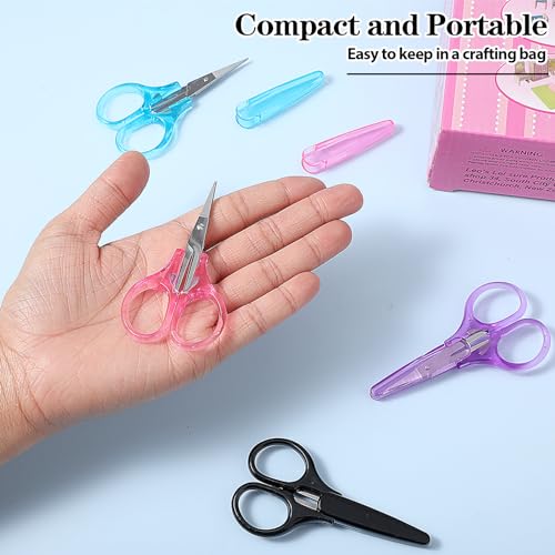 Yolev 8pcs Mini Craft Scissors Set Stainless Steel Scissors with Protective Cover Straight Tip Sewing Small Scissors for Adults Special Needs, Paper Cutting Sewing Work Art Craft