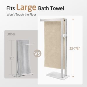 KES Bathroom Towel Rack with Hooks Freestanding, Towel Stand Double L-Shape with Heavy Marble Base Bathroom Floor, 18/8 Stainless Steel Towel Drying Rack Brushed Finish, BTH227-2