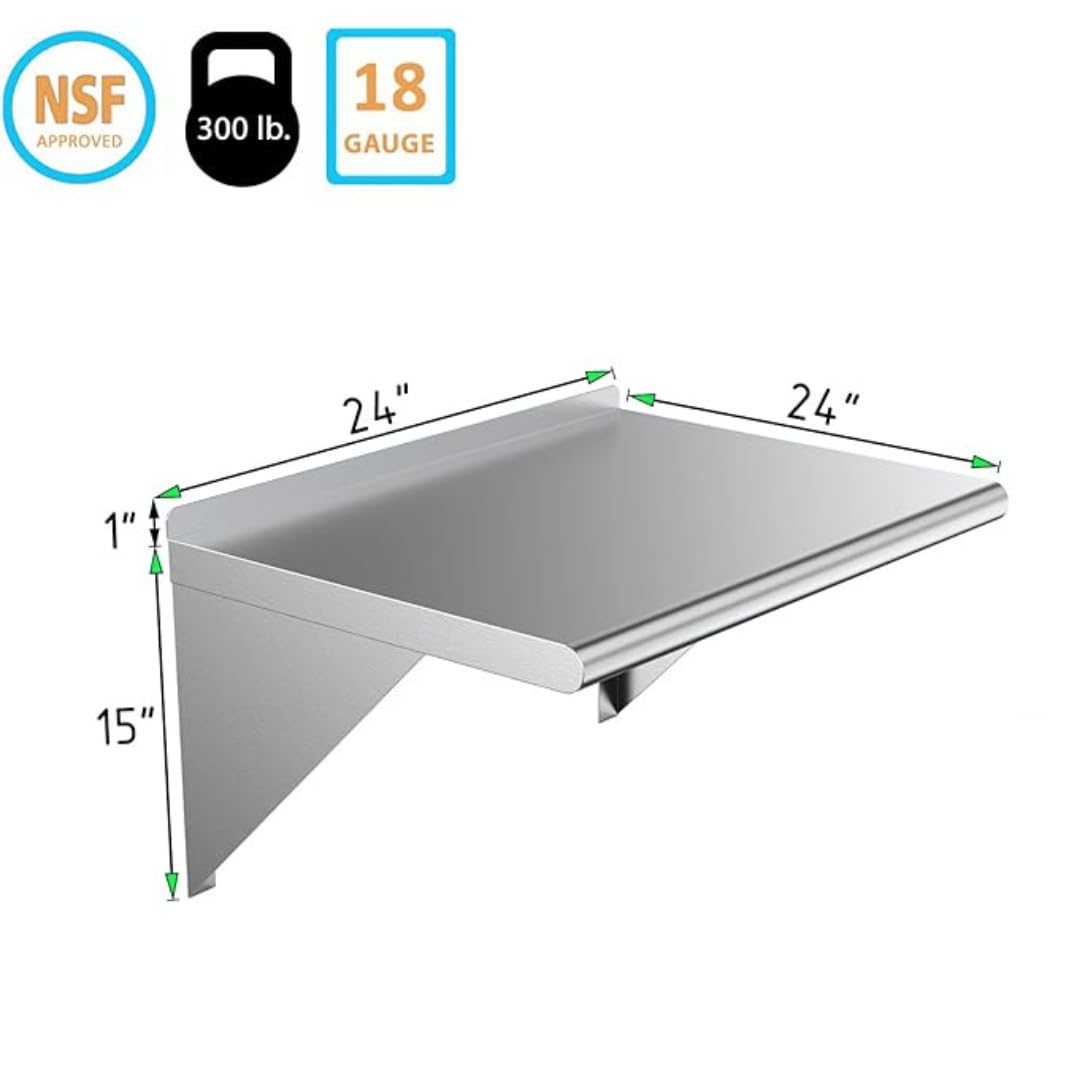 Express KitchQuip Stainless Steel Wall Shelf | Metal Shelving | Garage, Laundry, Storage, Utility Room | Restaurant, Commercial Kitchen | NSF Certified | (24” x 24”)