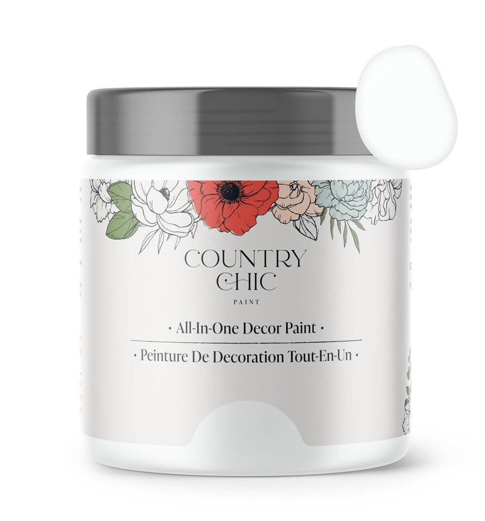 Country Chic Paint - Chalk Style All-in-One Paint for Furniture, Home Decor, Cabinets, Crafts, Eco-Friendly, Matte Paint - Simplicity [White] Half Pint 8oz